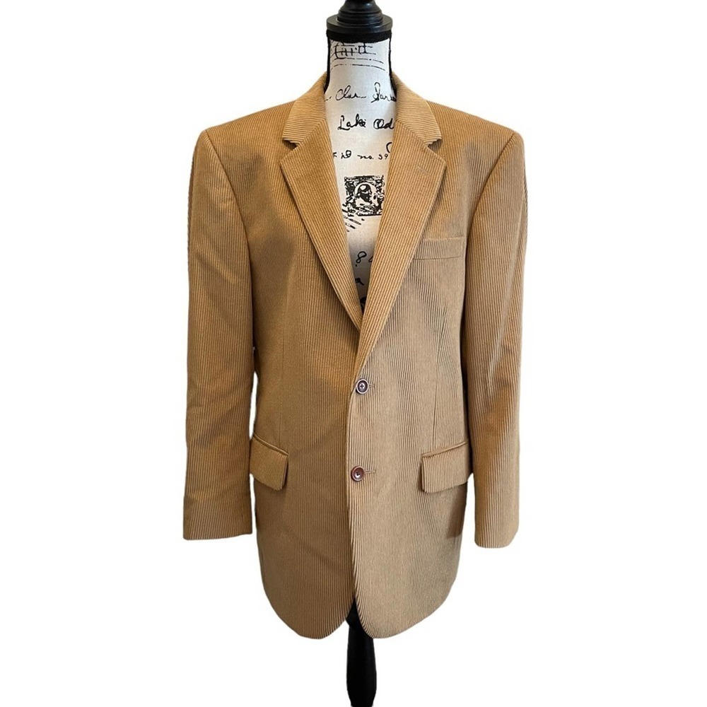 Jos A Banks Corduroy Blazer Jacket Sport Coat Camel Tan Size 41R wool silk